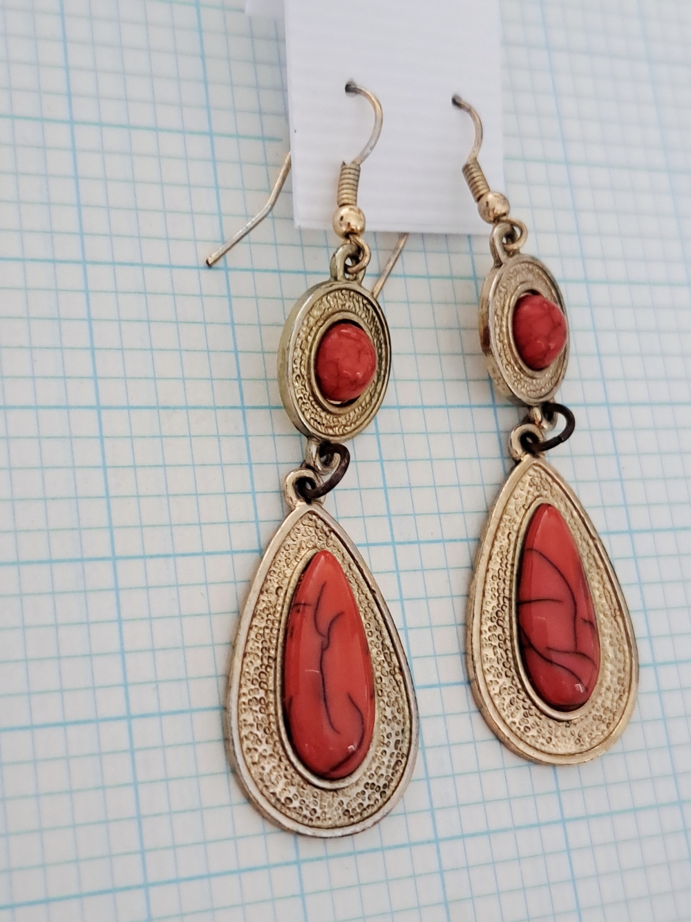 Vintage Style Gold-Tone Red Faux Coral Drop Earrings